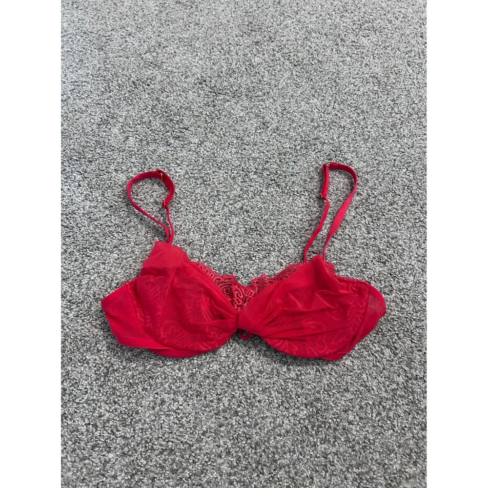 Victoria's Secret Very Sexy Red/orange Lace Mesh Push Up Bra 36B Underwire